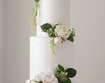 Topper de pastel de bodas verde y blanco, topper de pastel de bodas de flores, topper de pastel de bodas verde polvoriento, topper de pastel de bodas blanco.