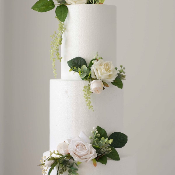 Wedding cake topper green & white, flowers wedding cake topper, Dusty green wedding cake topper, white wedding cake topper.