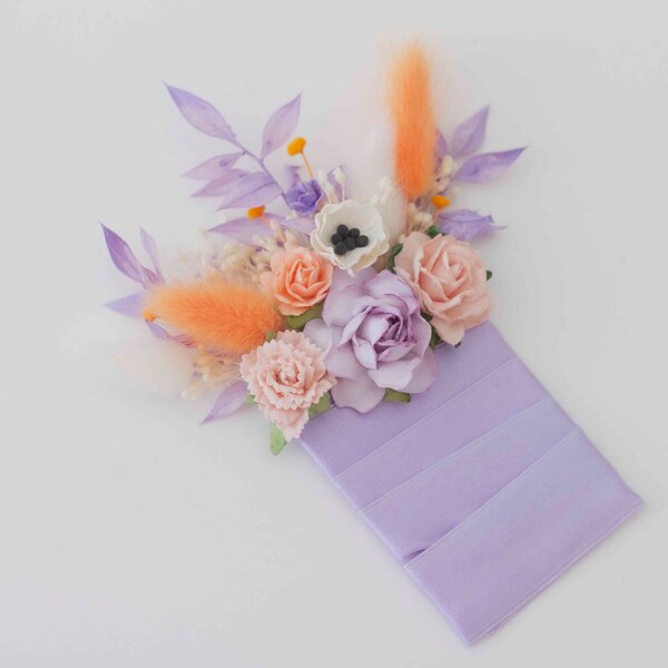 Handmade Lilac and Apricot Pocket Boutonniere, Wedding Flower Pin, Groom Flower Accessory