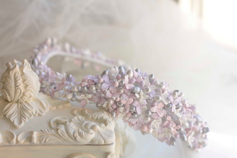 Flower crown for bride in cold porcelain lavender flowers, cold porcelain crown, exclusive and delicate bridal flower crown, silver crown image 10