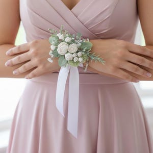 White Flower Wrist Corsage: Rustic Wedding Floral Bracelet