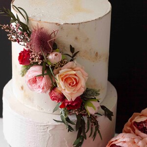VINTAGE RUSTIC WEDDING Cake Topper, Peach & Blush Flowers, Handmade Floral Cake Decor, Ideal for Simple, Detailed Weddings