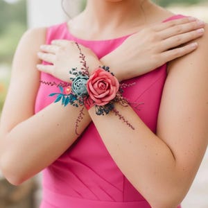 Viva Magenta Bridesmaid Corsage: Handmade Wedding Floral Bracelet