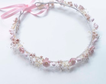 Pretty Pastel Pink Flower Crown, Handcrafted Headpiece for Weddings, Festivals, or Photoshoots