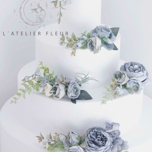 Flower Wedding Cake Topper, Dusty blue Flower Cake Topper, shades of blue Flower Cake Topper, flower accessories for weddings.