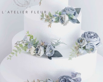 Flower Wedding Cake Topper, Dusty blue Flower Cake Topper, shades of blue Flower Cake Topper, flower accessories for weddings.