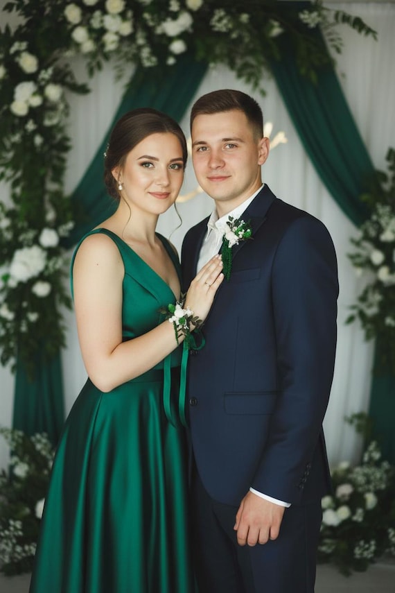 emerald green dress and navy blue suit Jovani 08384 Mermaid Formal Evening Gown with Feathers– PromGirl main image 1