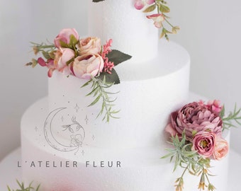 DUSTY ROSE &amp; MAUVE Flower Wedding Cake Topper, Dreamy Floral Cake Accessories, Set of 5 or Individual Pieces, Easy to Place and Save