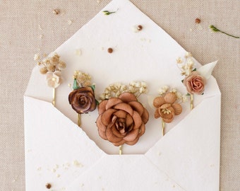 Brown flower hairpins for bride, Brown bridal hairpins, Brown communion girl hairpins, Brown hairpins for bridesmaids, Flowers hairpins