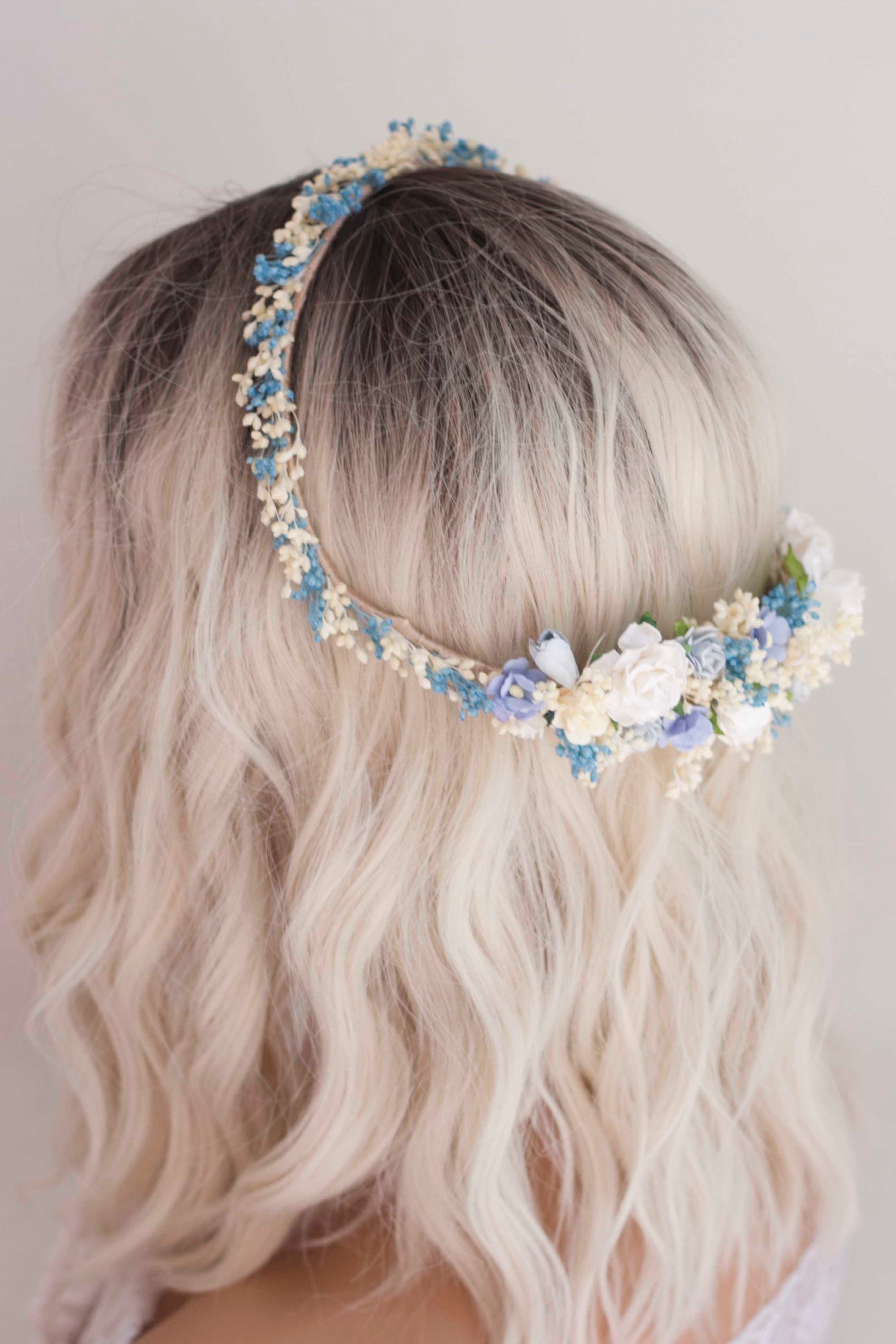 Dusty blue handmade crown Dusty Blue Handmade Flower Crown - D and M Garden Centre main image 3