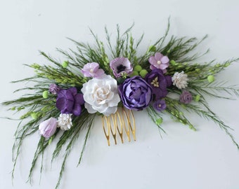 Lavender, purple and white dried haircomb for wedding, lavender hair comb for bride, purple hair comb for bridesmaid, lilac hair comb