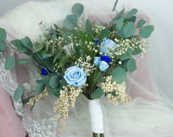 Blue bridal bouquet, dusty blue bridal bouquet, bridesmaid bouquet, wedding bouquet, dry flowers bouquet.