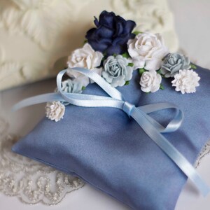 Handmade Dusty Blue Ring Pillow: Satin Wedding Band Cushion