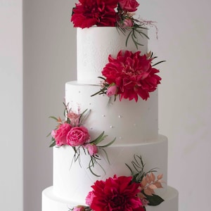 VIVID MAGENTA FLORAL Cake Topper, Fuchsia & Hot Pink Flowers, Stunning Wedding Decor, 4-Piece Set, Large, Striking Blooms, Non-Edible
