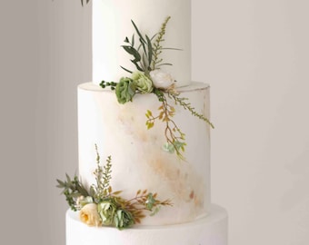 Water Green & Ivory Floral Wedding Cake Topper: Customizable Anniversary Decor