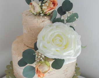 Vintage wedding cake topper, ivory cake topper, rustic cake topper, anniversary cake topper, birthday cake topper, floral cake topper