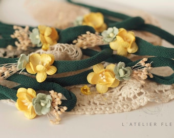 Head band green and mustard newborn props