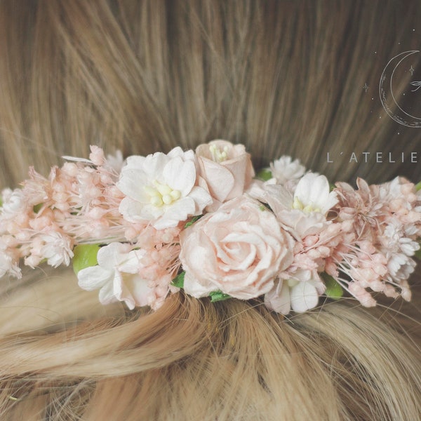 Pastel pink flower headdress for bride or communion