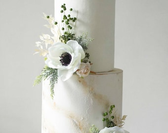 ANEMONE CAKE TOPPER flowers wedding, Cake topper flowers garden, Cake topper flower decoration, cake topper fake flowers, white flowers cake