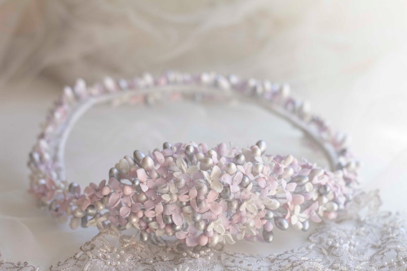 Flower crown for bride in cold porcelain lavender flowers, cold porcelain crown, exclusive and delicate bridal flower crown, silver crown image 8