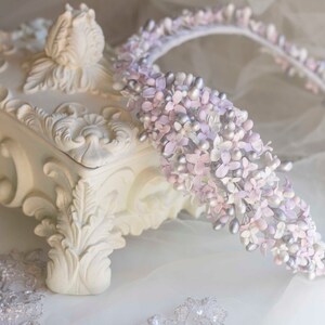 Flower crown for bride in cold porcelain lavender flowers, cold porcelain crown, exclusive and delicate bridal flower crown, silver crown image 4