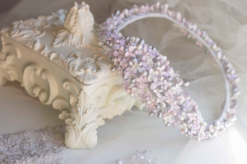 Flower crown for bride in cold porcelain lavender flowers, cold porcelain crown, exclusive and delicate bridal flower crown, silver crown image 4