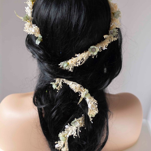 Ivory Wedding Hair Garland Bridal Flower Garland Ivory and Mauve Flower Headpiece Moldable Flower Garland Flexible Crown Latelier Fleur