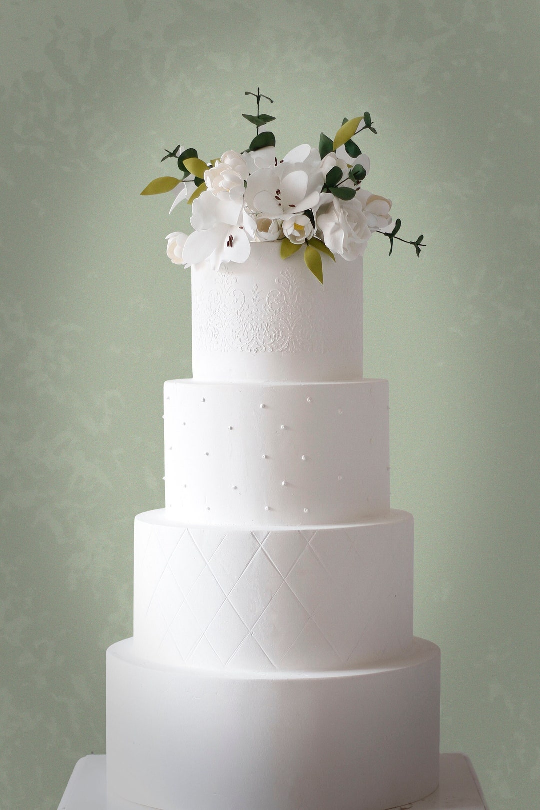 Elegant White 4-tier Fake Wedding Cake With Floral Topper - Etsy