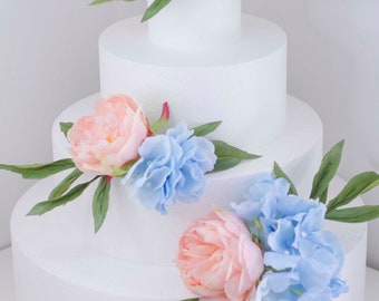 dusty blue and blush floral cake topper for weddings, 15th birthday or any other celebration or anniversary.