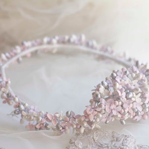 Flower crown for bride in cold porcelain lavender flowers, cold porcelain crown, exclusive and delicate bridal flower crown, silver crown image 9