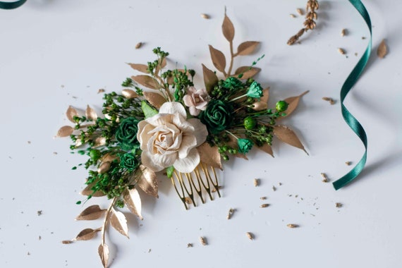 Gold and Green Leaf Hair Comb Leaf Hair Comb- Verdigris Patina Green and Gold Rustic  main image 4