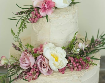 Topper de pastel de bodas de flores de color rosa polvoriento, topper de pastel rosa polvoriento, topper de pastel de bodas, topper de pastel personalizado, topper de pastel shabby chic.