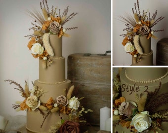 Boho style 4-tier fake cake for boho wedding, brown fake cake, burnt orange fake cake, fake wedding cake, rust Faux cake for wedding.