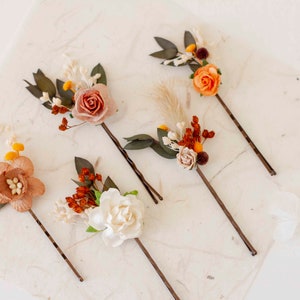Juego de horquillas florales otoñales: accesorios bohemios para el cabello de boda