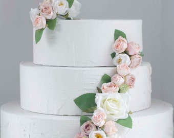 Cake topper flowers blush wedding, Cake topper flowers garden, Cake topper flower decoration, Cake topper fake flowers, Flowers blush cake