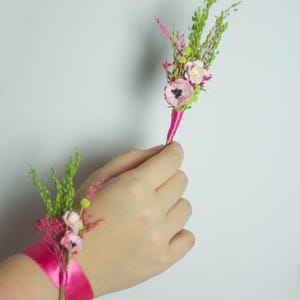 Set Buttonhole & Corsage, Stylish Fuchsia Boutonniere and Corsage with Preserved Flowers for Weddings and Proms