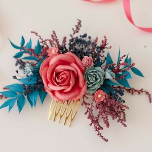 Magenta Floral Hair Comb: Vivid Wedding Hair Accessory
