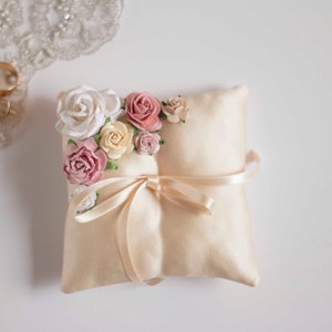 Ivory ring pillow, Cushion for wedding bands ivory and blush, cushion for wedding rings, cushion for bands image 3