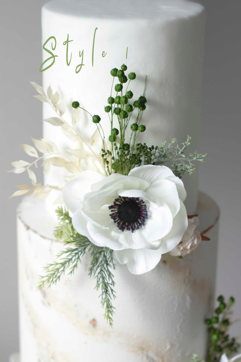 Anemone cake topper flowers wedding, Cake topper flowers garden, Cake topper flower decoration, cake topper fake flowers, white flowers cake image 3