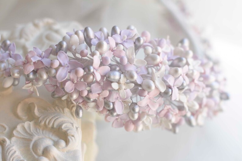 Flower crown for bride in cold porcelain lavender flowers, cold porcelain crown, exclusive and delicate bridal flower crown, silver crown image 7