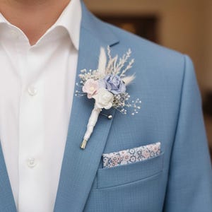 Elegante Hochzeit Boutonniere & Corsage Set - Satinband, Krawatte verstellbares Armband, getrocknete und konservierte Blumen