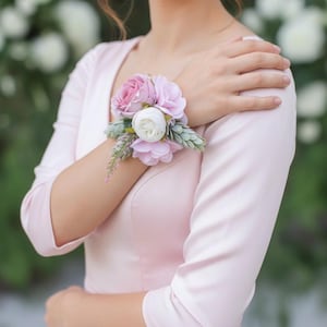 Blush Pink Rose Corsage: Bridesmaid Floral Wrist Accessory