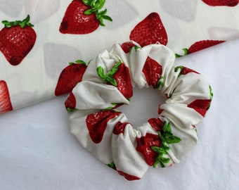 Strawberry Scrunchies | strawberry scrunchies, fruit accessory, fruit hair tie, strawberry hair tie, summer scrunchies, gifts for foodies
