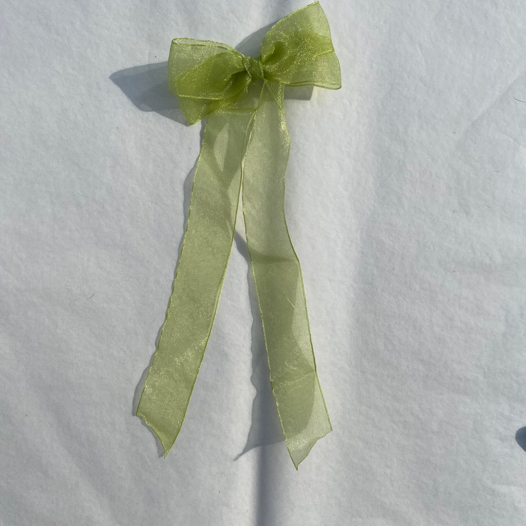 Lime Green Sheer Long Tail Satin Hair Ribbon | 9 Colours Available ...