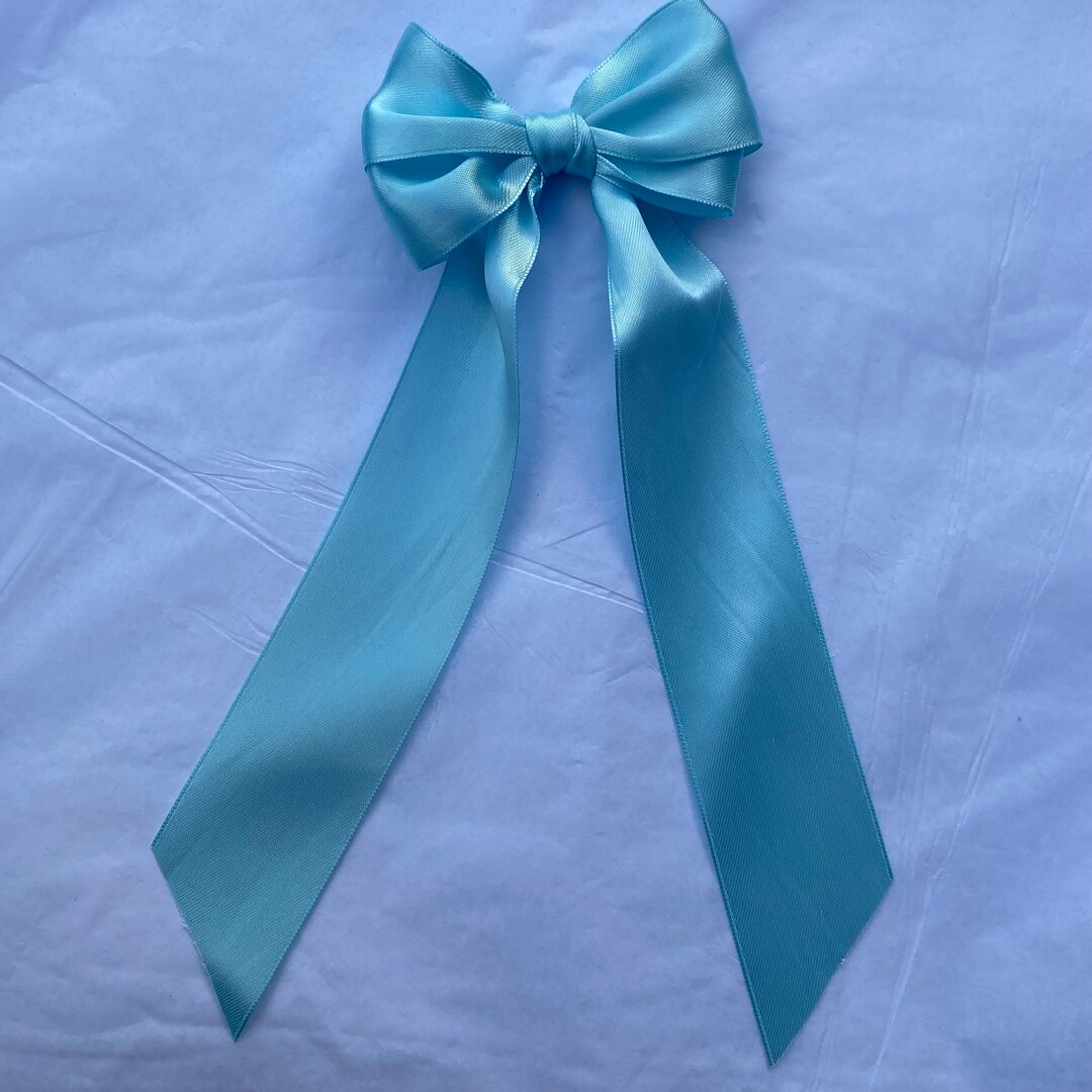 Light Blue Large Long Tail Satin Hair Ribbon | 16 Colours Available ...