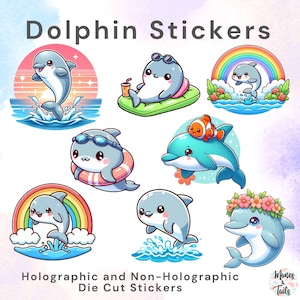 Dolphin Stickers | 8 DESIGNS plus HOLOGRAPHIC finish | WATERPROOF Die Cut Sticker | journal stickers, waterproof sticker, laptop sticker,