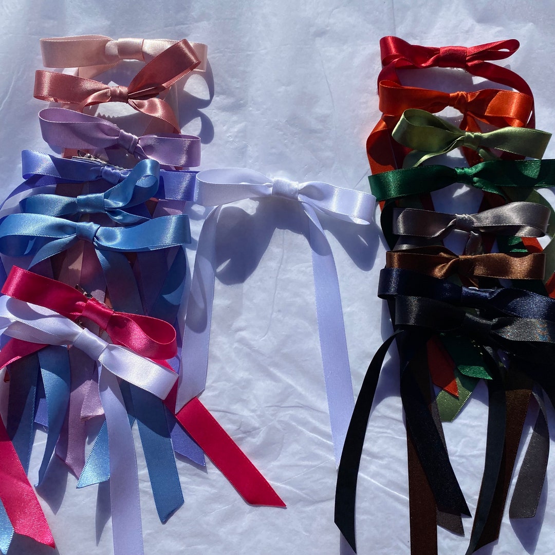 White Long Tail Satin Hair Ribbon | 16 Colours Available | Hair Bow ...