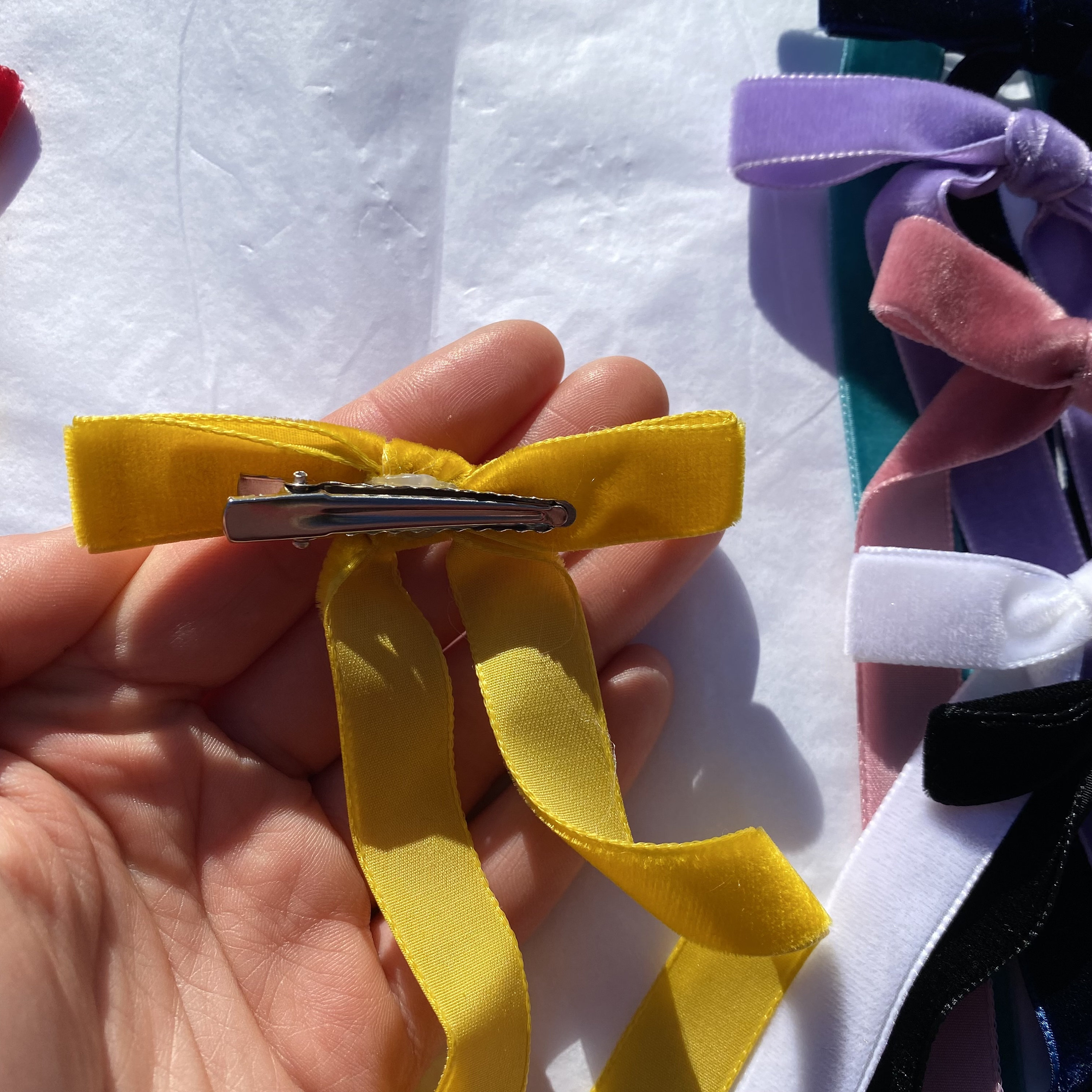 Mustard Yellow Long Tail Velvet Hair Ribbon | 18 Colours Available ...