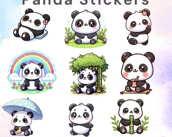 Panda Stickers | 9 DESIGNS plus HOLOGRAPHIC finish | WATERPROOF Die Cut Sticker | journal stickers, waterproof sticker, laptop sticker,