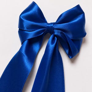XL Royal Blue Satin Hair Bow with Long Tails – Alligator Clip, Handmade